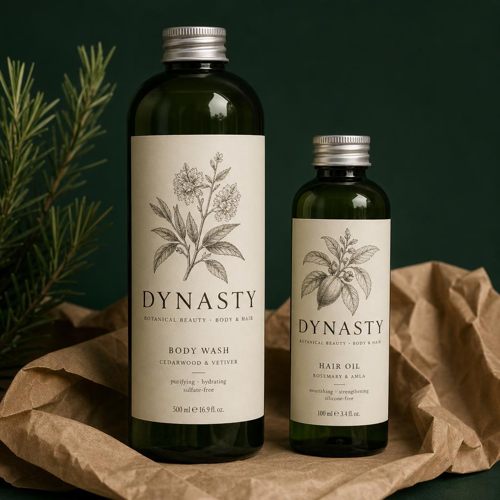 Frangipani Body Wash labelled in refillable green glass · aluminium pump