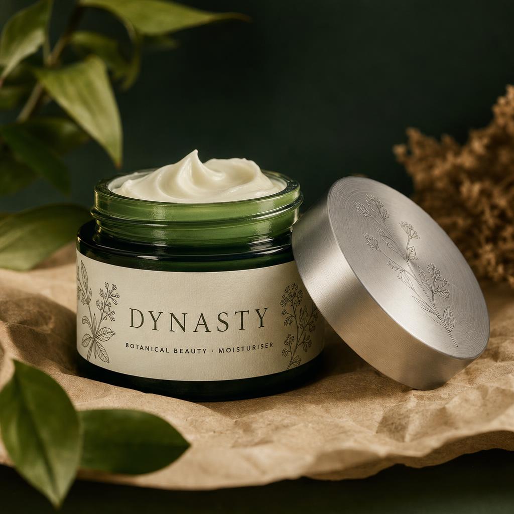 Sandalwood Regenerative Day Cream labelled in frosted glass jar · aluminium lid