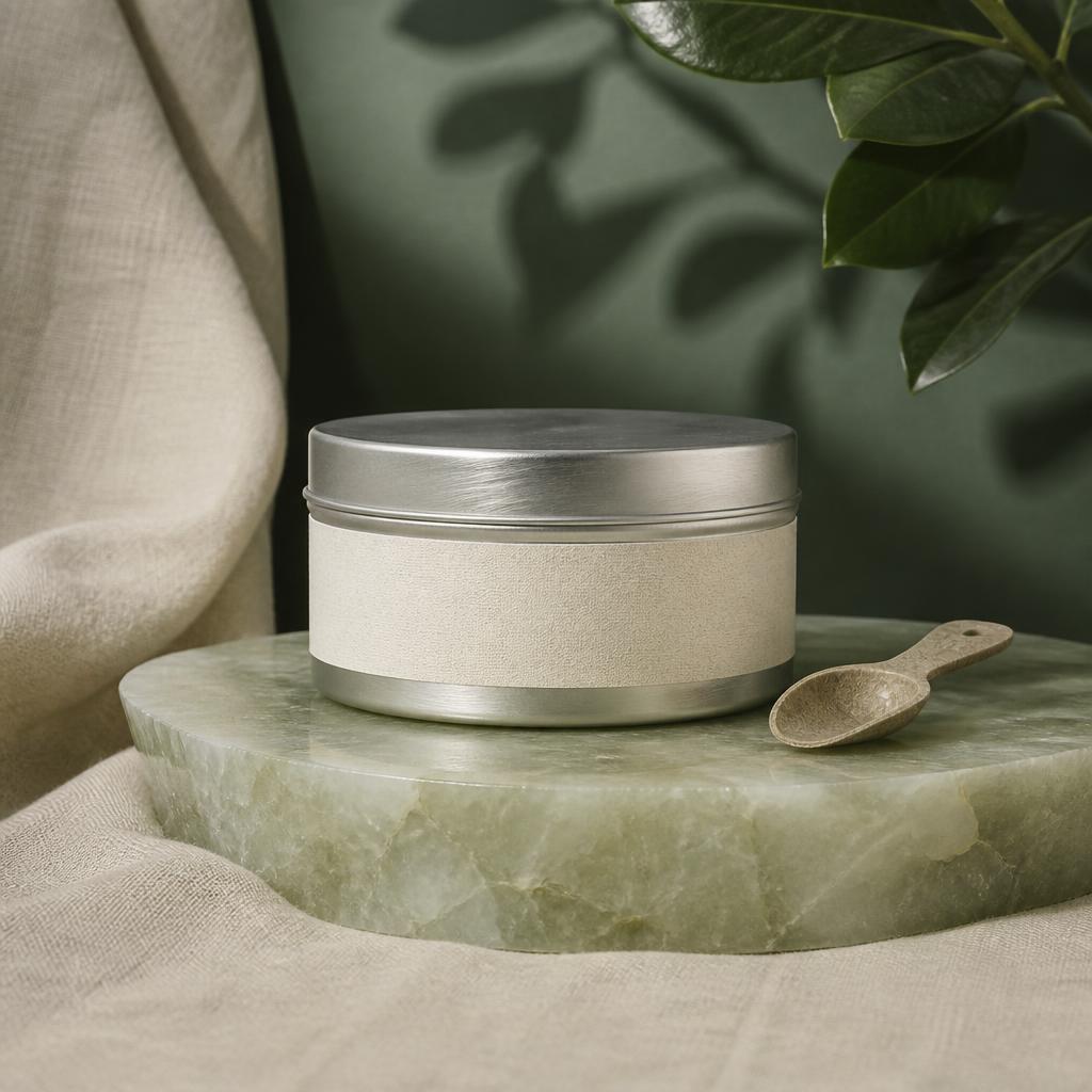 Berry Biotic Enzyme in aluminium tin · compostable scoop with its printed name label