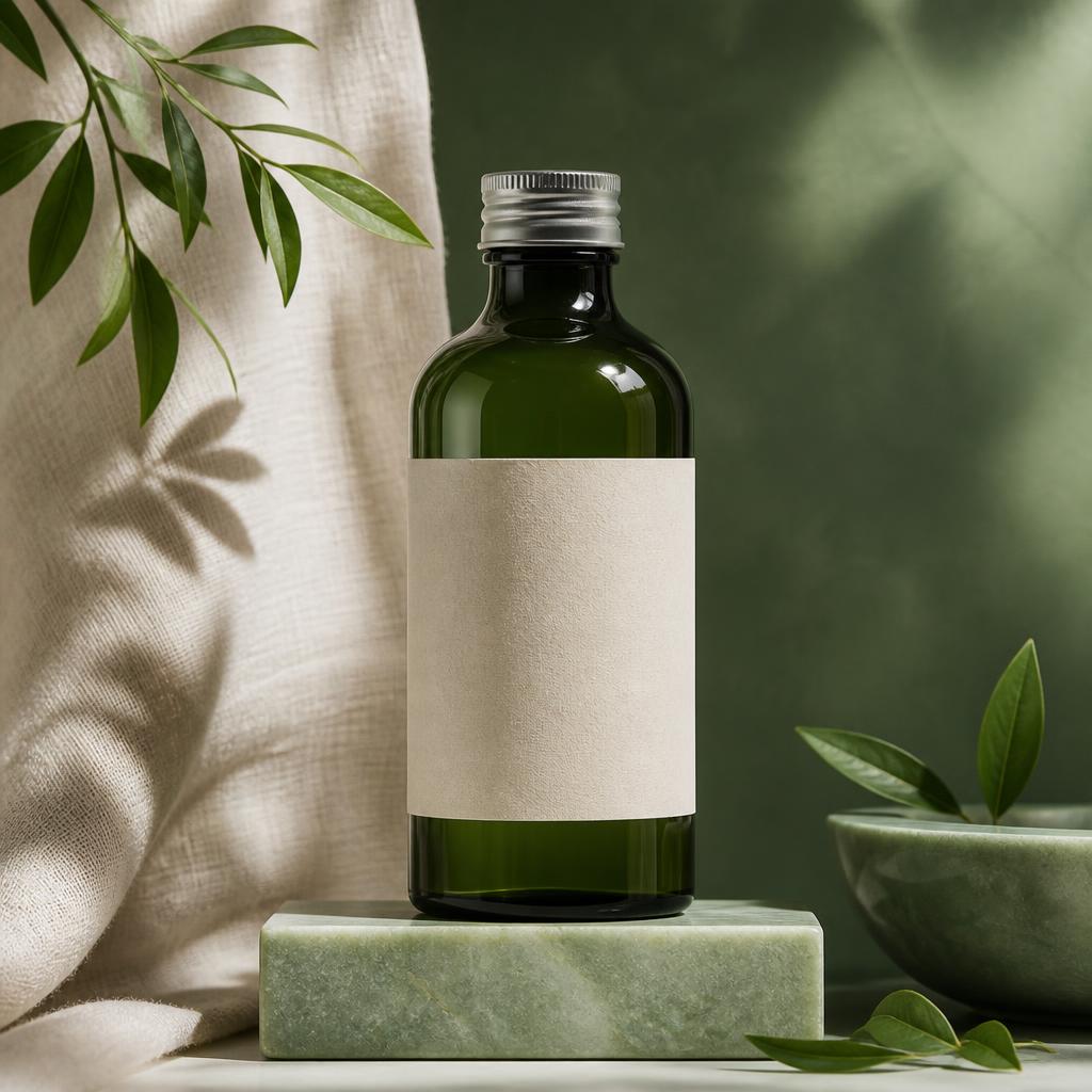 Frangipani and Lychee Body Crème in refillable green glass · aluminium lid with its printed name label