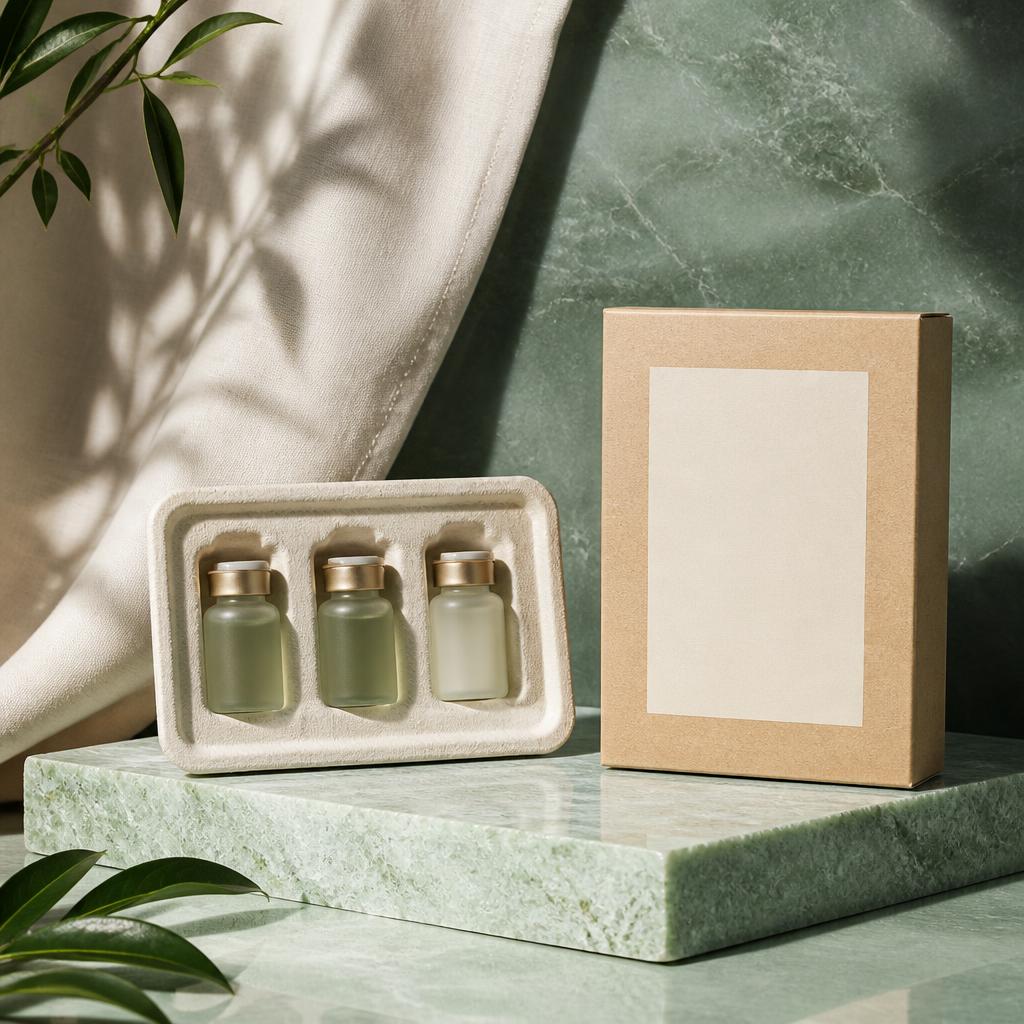 At Home Facial Kit | Clarity in moulded sugarcane pulp tray · fsc carton with its printed name label